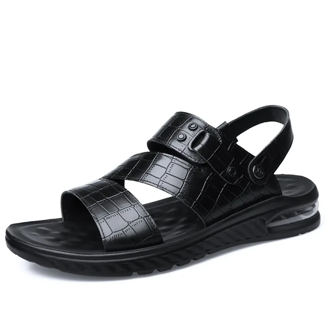 Sandales Homme Antidérapantes en Simili Cuir – Look Croco Noir, Confort et Élégance