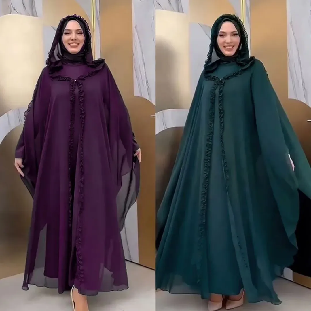 Abaya Chic à Capuche & Détails Froncés – Tissu Fluide & Léger, Style Élégant pour Femme Musulmane