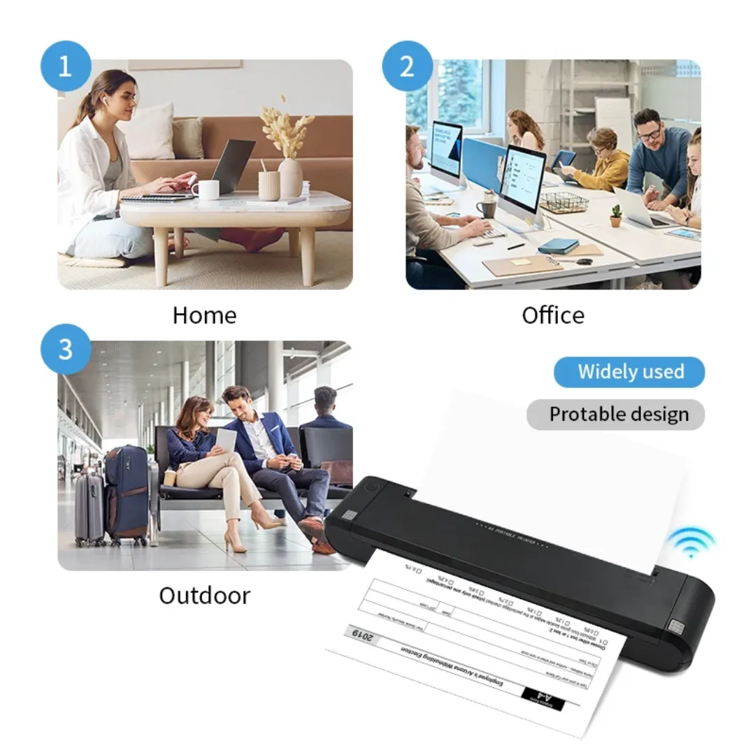 Mini Imprimante Thermique Portable A4 Bluetooth - Impression Sans Encre, Compatible Android et iOS