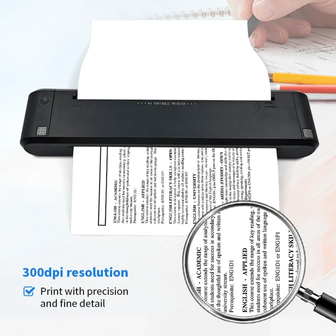 Mini Imprimante Thermique Portable A4 Bluetooth - Impression Sans Encre, Compatible Android et iOS