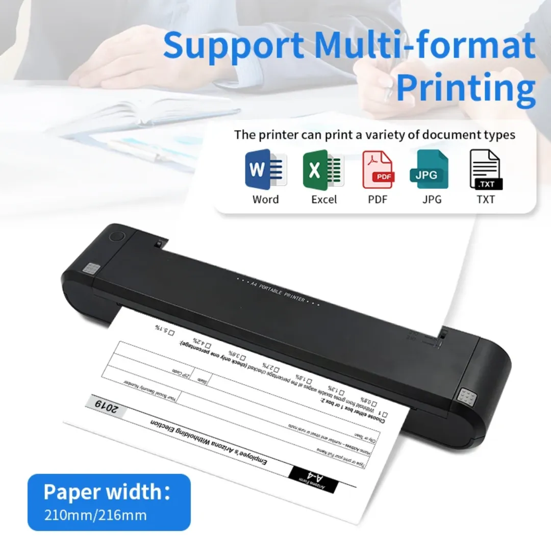Mini Imprimante Thermique Portable A4 Bluetooth - Impression Sans Encre, Compatible Android et iOS
