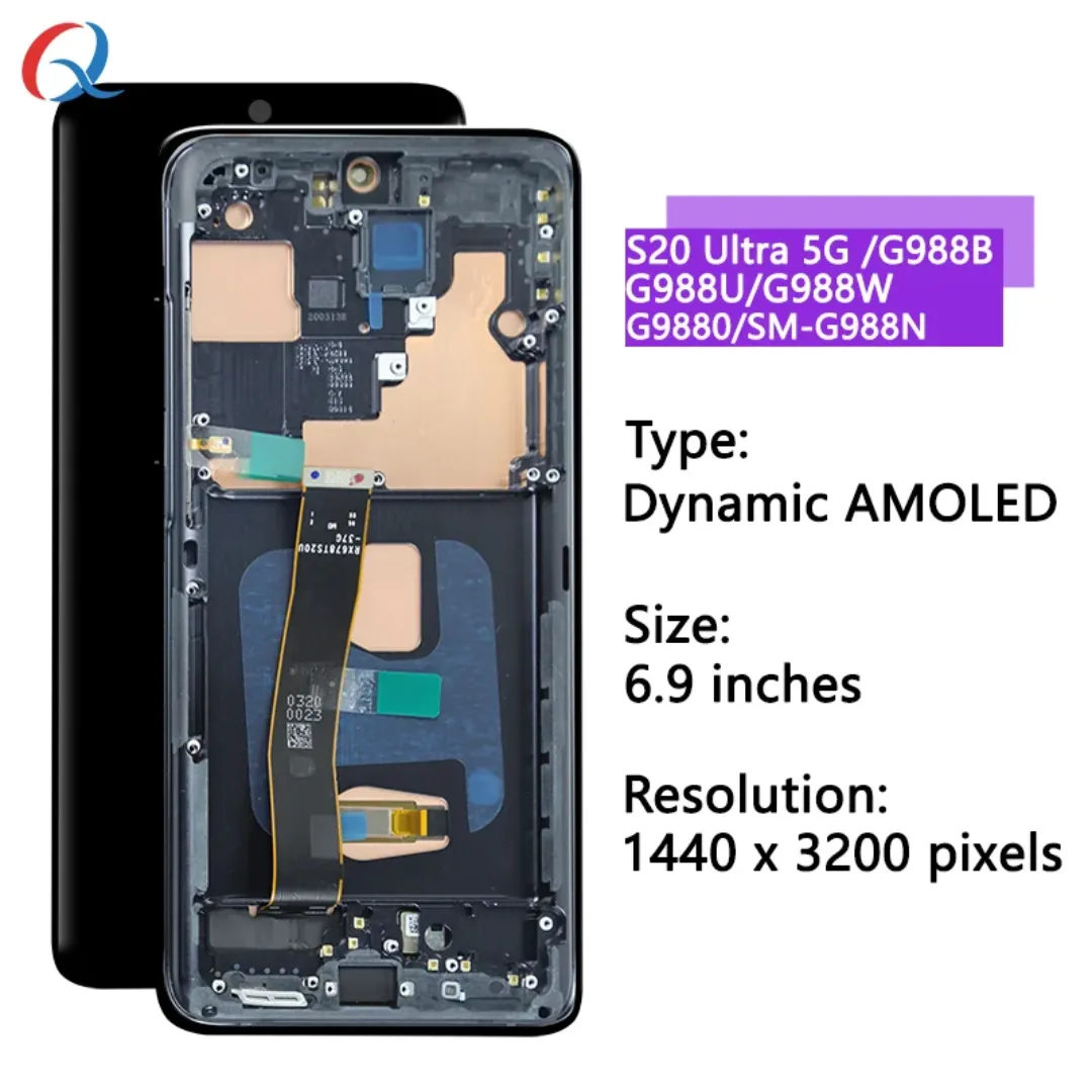 Écran LCD Complet de Remplacement pour Samsung Galaxy S20 Ultra 5G – 6.9" avec Vitre Tactile et Châssis