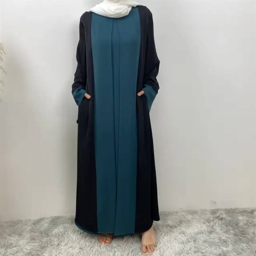 Abaya Bicolore Élégante avec Hijab Assorti