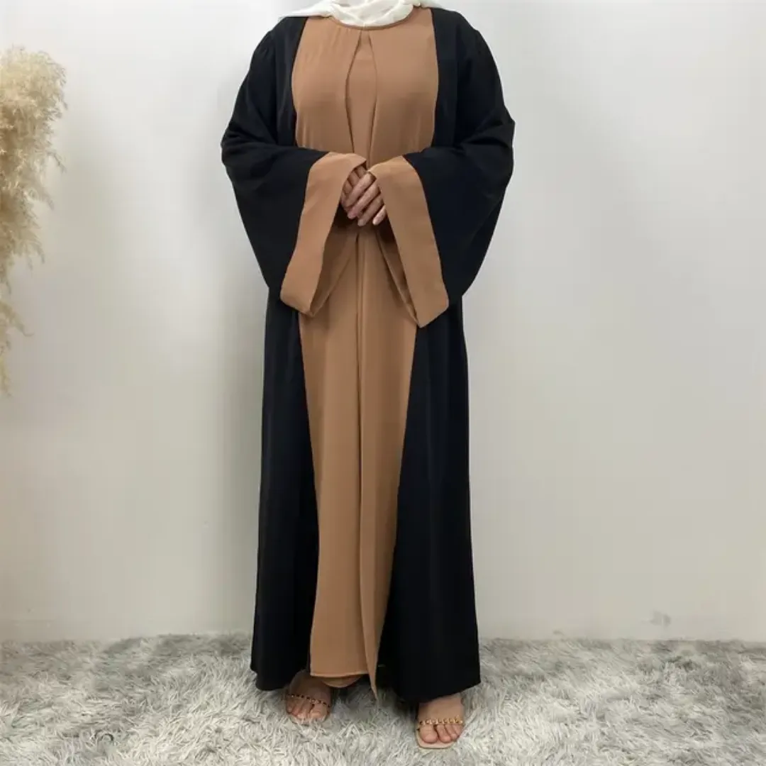Abaya Bicolore Élégante avec Hijab Assorti
