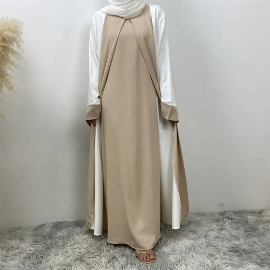Abaya Bicolore Élégante avec Hijab Assorti