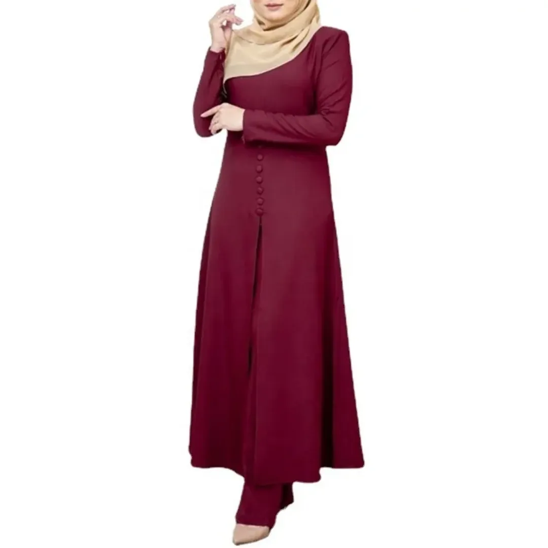 Ensemble Élégance Modeste – Tunique Longue Boutonnée et Pantalon