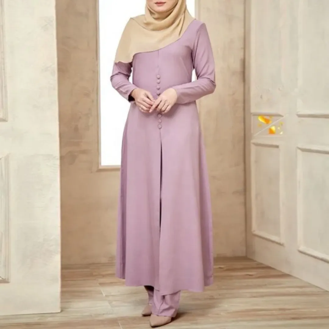 Ensemble Élégance Modeste – Tunique Longue Boutonnée et Pantalon