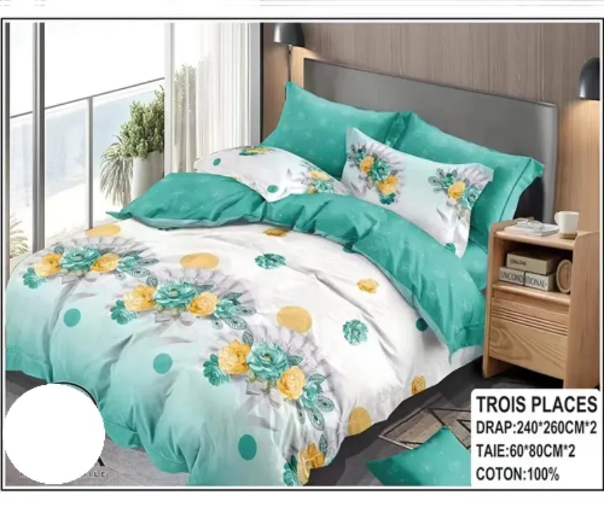 Parure de Lit 4 Pièces – 2 Draps + 2 Taies – 240×260 cm – Coton 100% – Motifs Variés