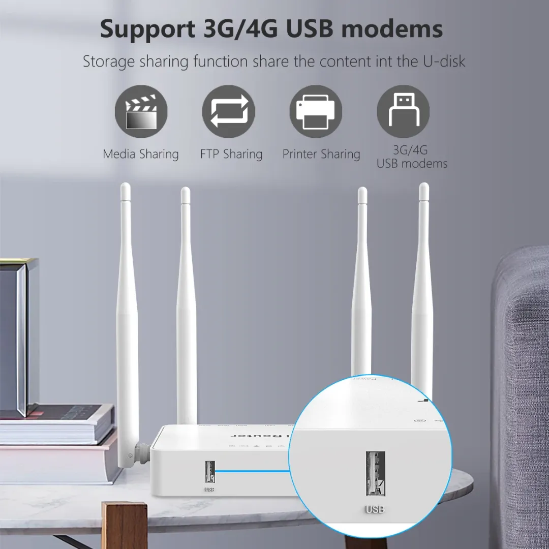 Routeur Wi-Fi OpenWRT 300 Mbps – 4 Antennes Externes – MT7620N – Sécurité WPA-PSK – Port USB 2.0 – Réseau Domestique et Bureau