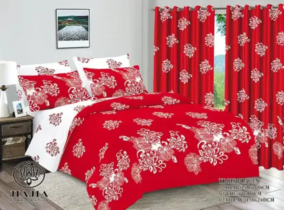 Parure de Lit 6 Pièces avec Rideaux – Motifs Variés – Draps 240×260cm – Coton Confort – Ensemble Élégant et Moderne