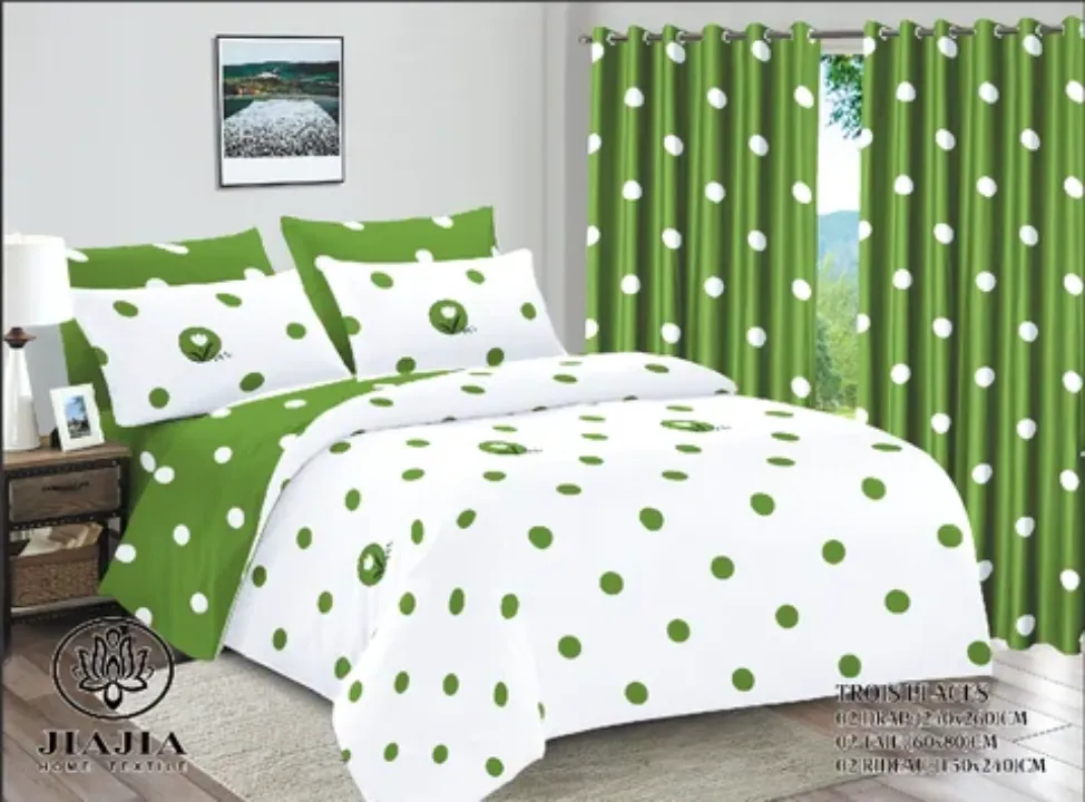Parure de Lit 6 Pièces avec Rideaux – Motifs Variés – Draps 240×260cm – Coton Confort – Ensemble Élégant et Moderne