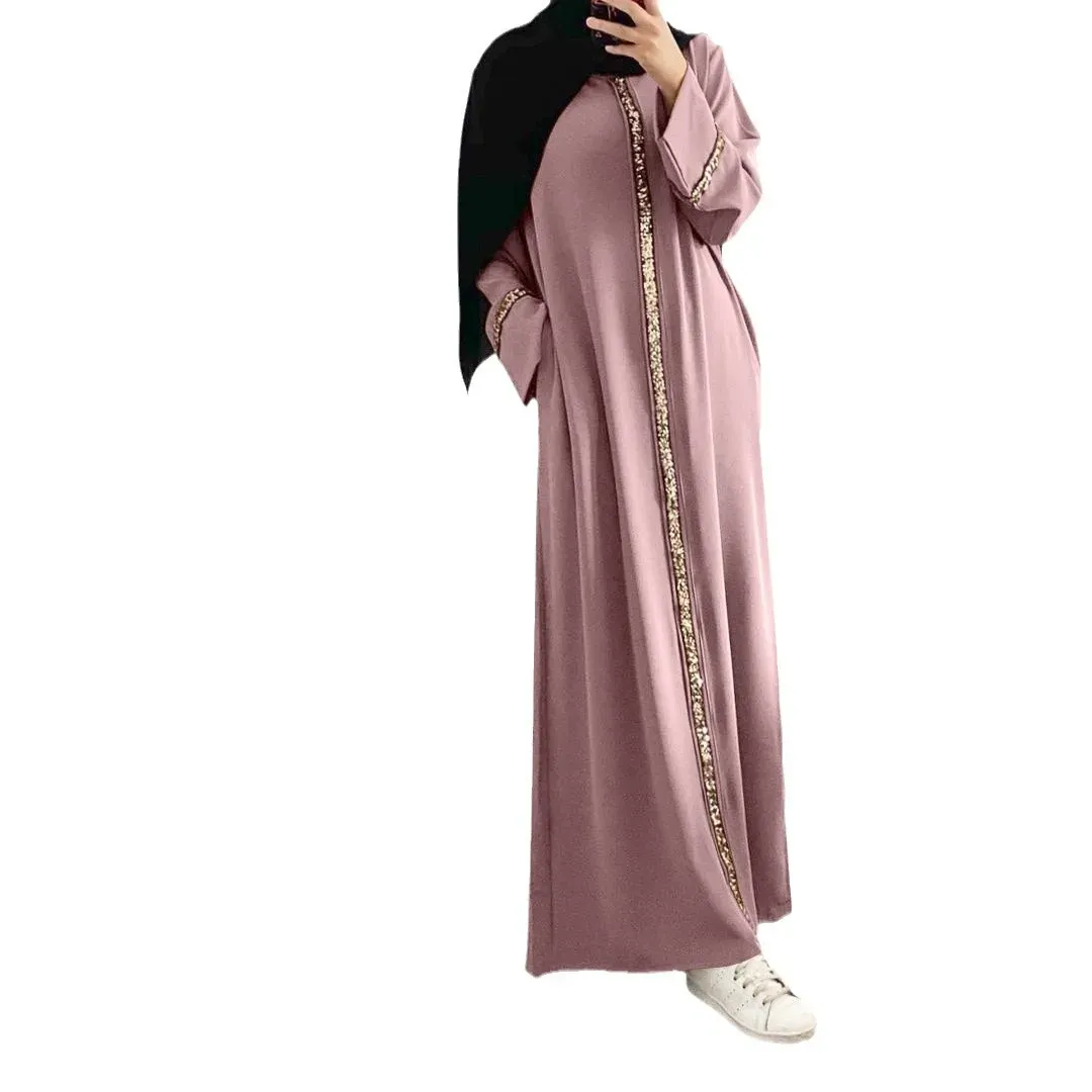 Abaya Casual Bleu avec Détails Brodés – Élégance Décontractée