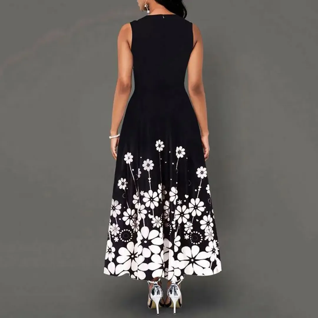 Robe Longue Blanche sans Manches à Imprimé Floral Violet