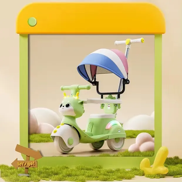 Moto Porteur Enfant – Modèle Cerf Bleu Pastel avec Lumières LED