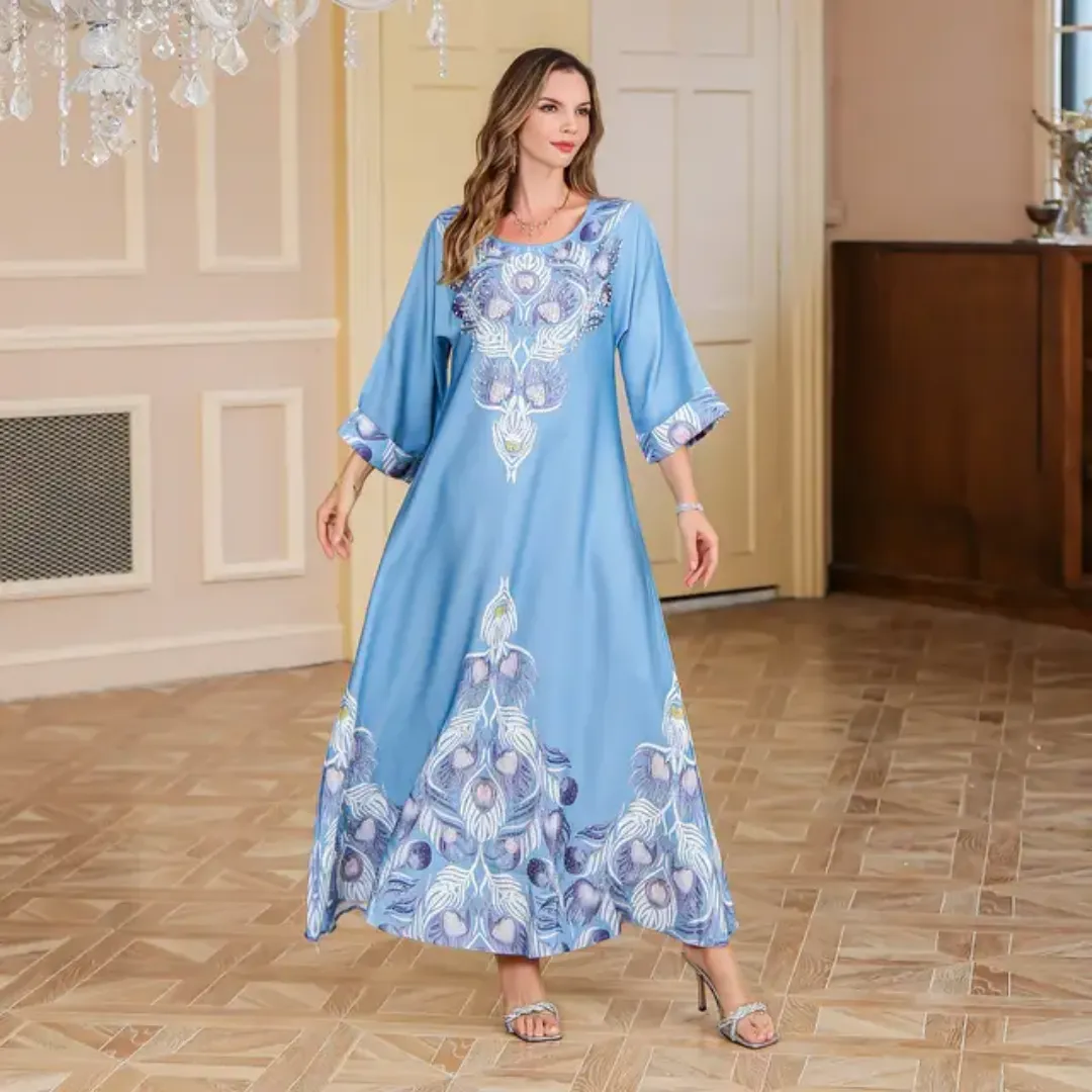 Robe longue imprimée à manches larges – Élégance orientale