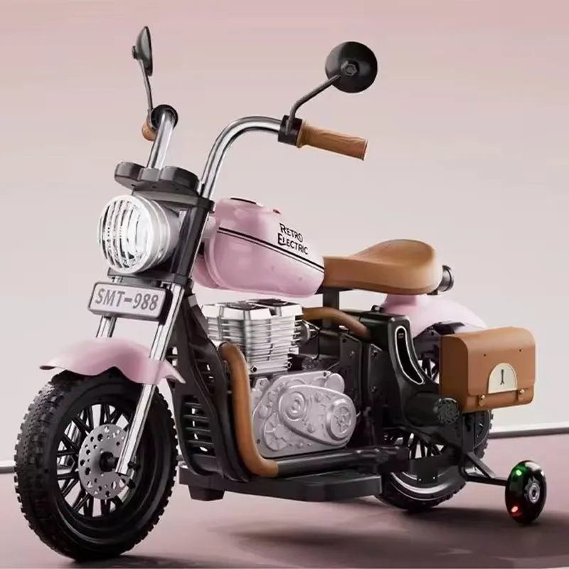 Moto Électrique Enfant Style Vintage – Modèle Rétro avec Roues Stabilisateur