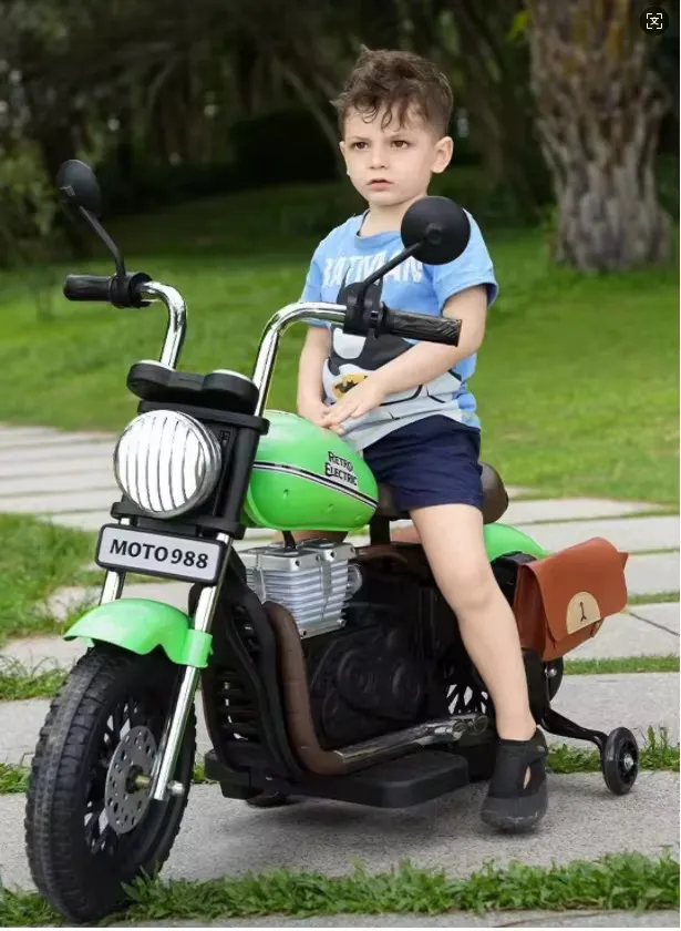 Moto Électrique Enfant Style Vintage – Modèle Rétro avec Roues Stabilisateur