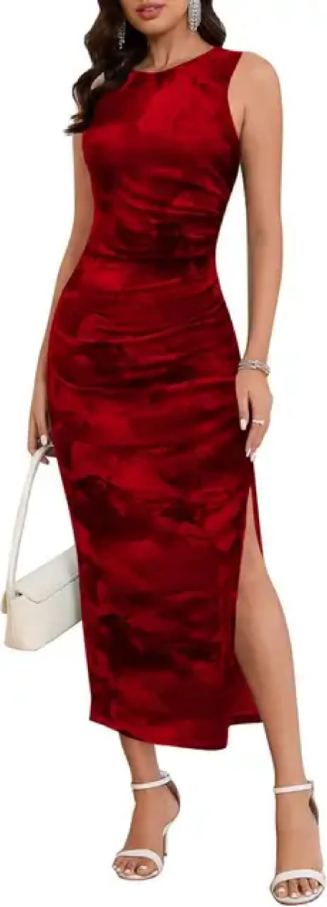 Robe Moulante Sans Manches à Imprimé Artistique