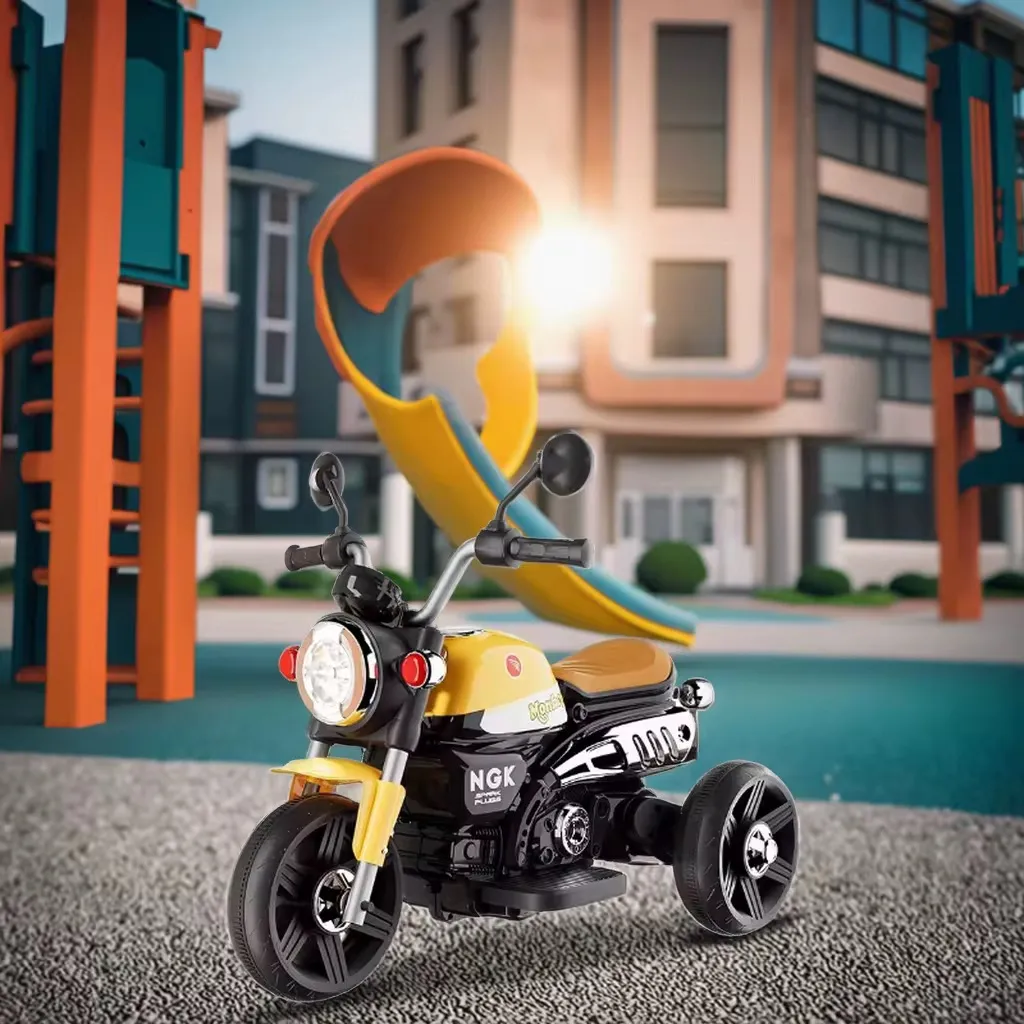 Moto Électrique pour Enfants à Trois Roues – Design Vintage avec Phare LED et Sons Réalistes