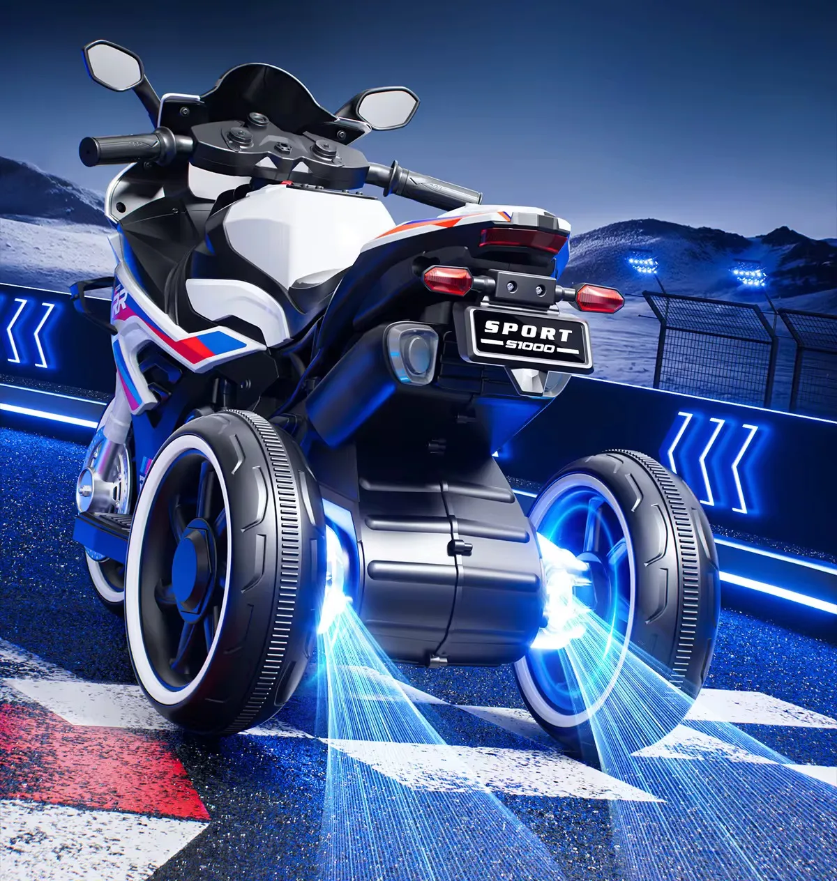 Moto Électrique Sport Enfant – Style Racing RR avec Roues Stabilisatrices et Phare LED
