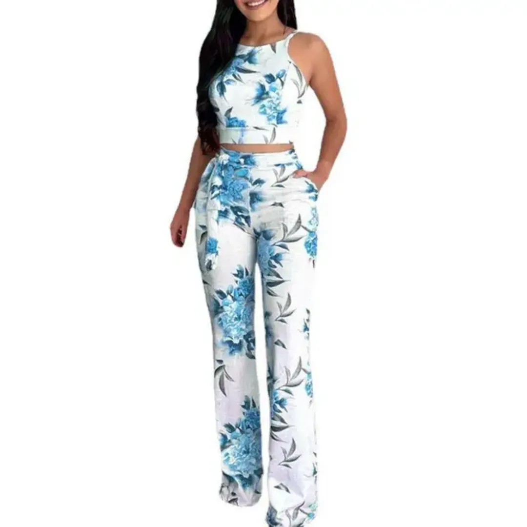 Ensemble Deux Pièces Tropical – Top Court et Pantalon Large