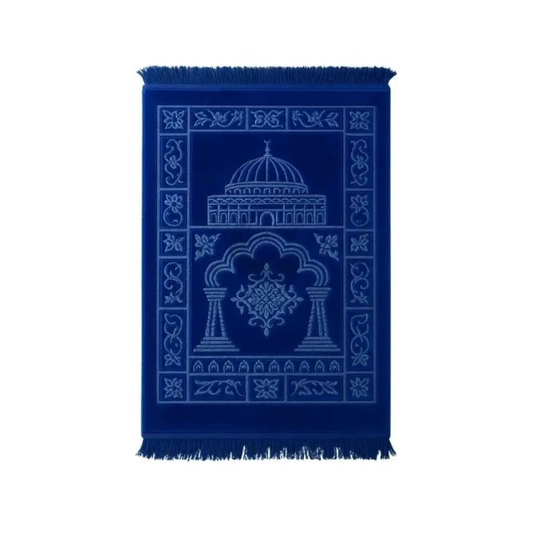 Tapis de Prière Velours – Bleu Royal avec Motifs Islamiques