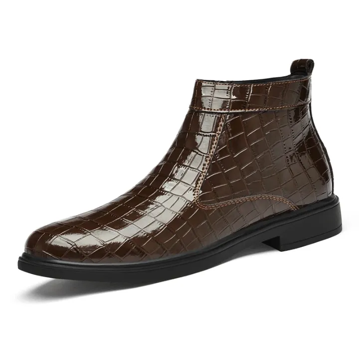 Bottine Homme Vernie à Motif Croco – Élégance Intemporelle et Finition Brillante
