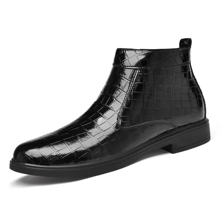 Bottine Homme Vernie à Motif Croco – Élégance Intemporelle et Finition Brillante