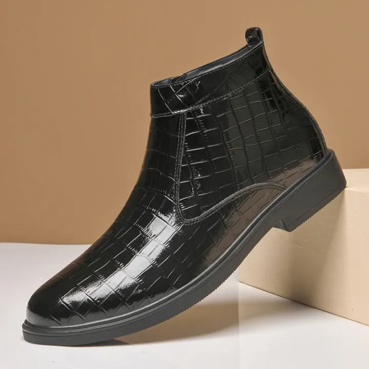 Bottine Homme Vernie à Motif Croco – Élégance Intemporelle et Finition Brillante