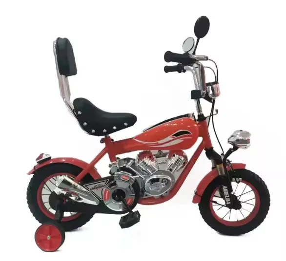 🚴 Vélo Enfant Moto Style Harley – 12 pouces avec Dossier et Roulettes – Design Chrome et Sportif