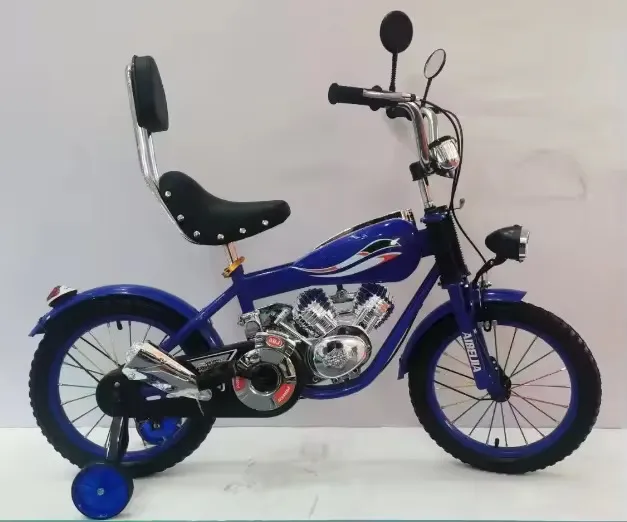 🚴 Vélo Enfant Moto Style Harley – 12 pouces avec Dossier et Roulettes – Design Chrome et Sportif