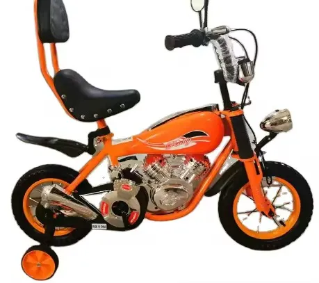 🚴 Vélo Enfant Moto Style Harley – 12 pouces avec Dossier et Roulettes – Design Chrome et Sportif