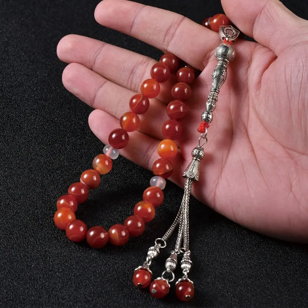 Misbaha en Agate Rouge – Chapelet Musulman de Luxe avec Boîte Cadeau