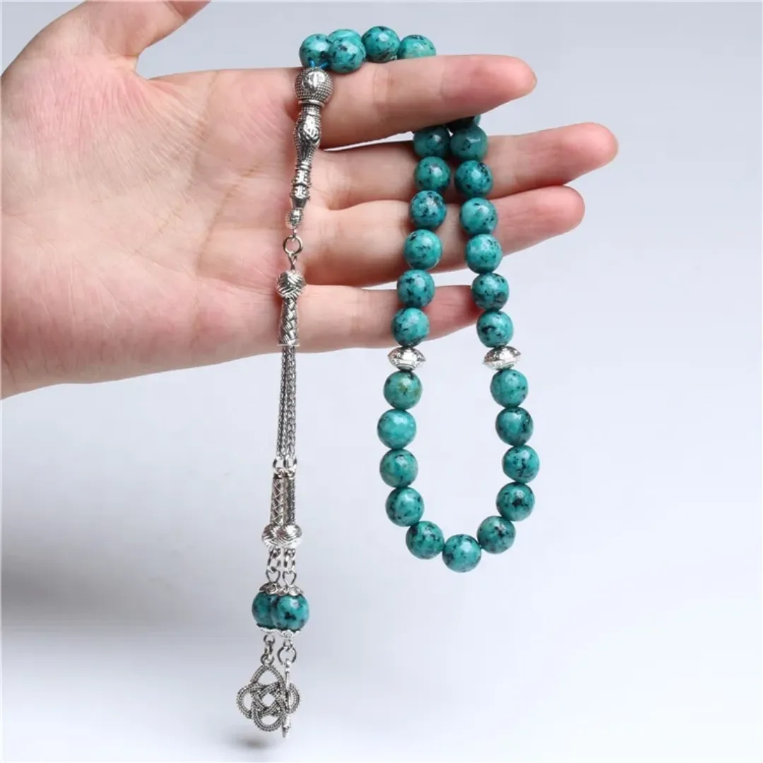 Chapelet Musulman 33 Perles – Pierre Turquoise & Argent Orné