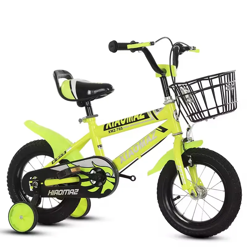 🚲 Vélo Enfant 16 pouces – HIAOMAZ Vert Fluo avec Panier et Roues d’Apprentissage – Modèle Unisexe
