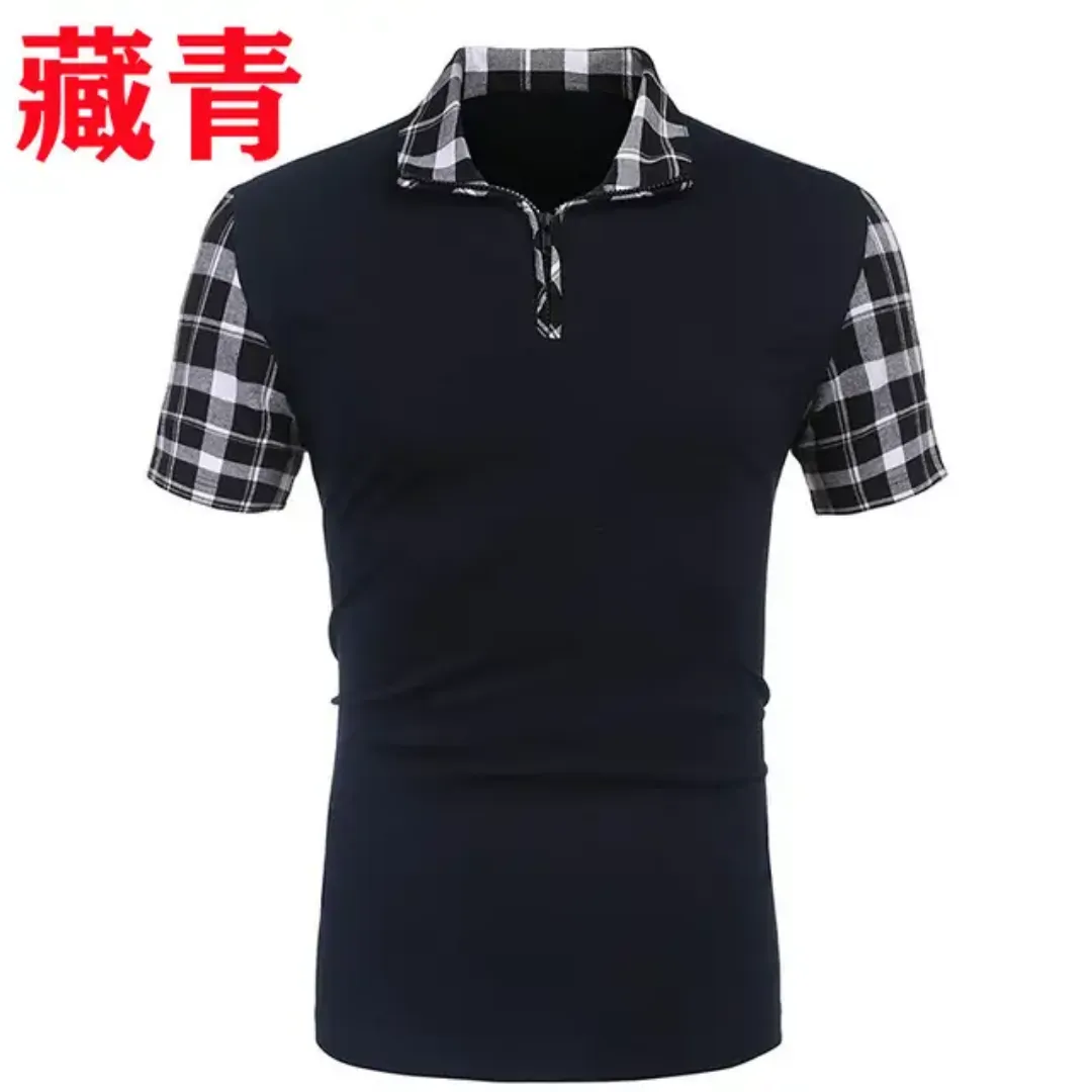 T-shirt Homme Bimatière – Col Chemise et Manches à Carreaux