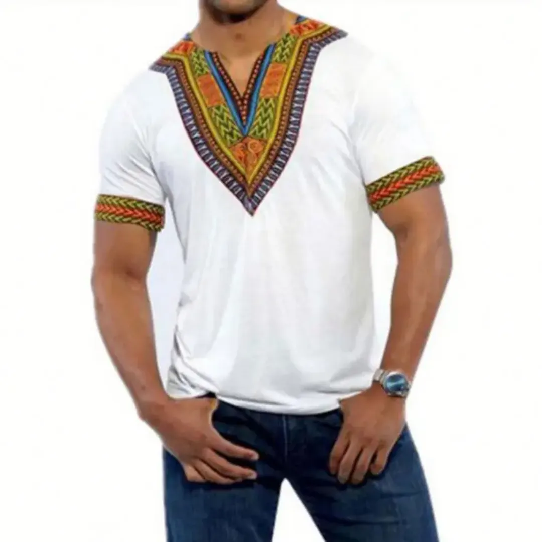 T-shirt Dashiki Africain pour Homme – Col V Traditionnel