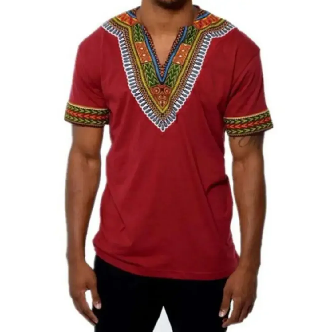 T-shirt Dashiki Africain pour Homme – Col V Traditionnel