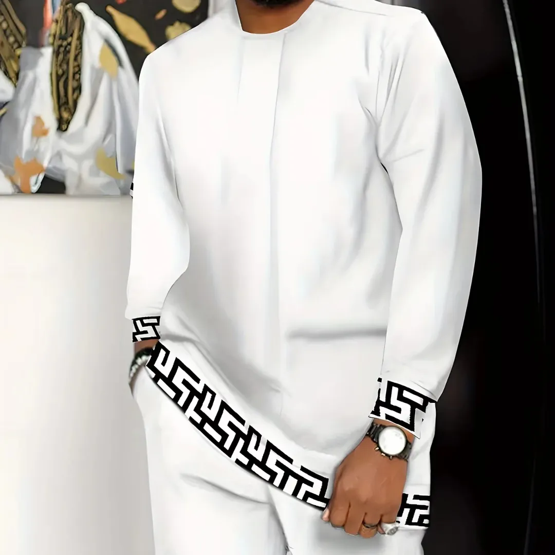 Tenue Africaine Dashiki Homme – Ensemble Blanc à Manches Longues