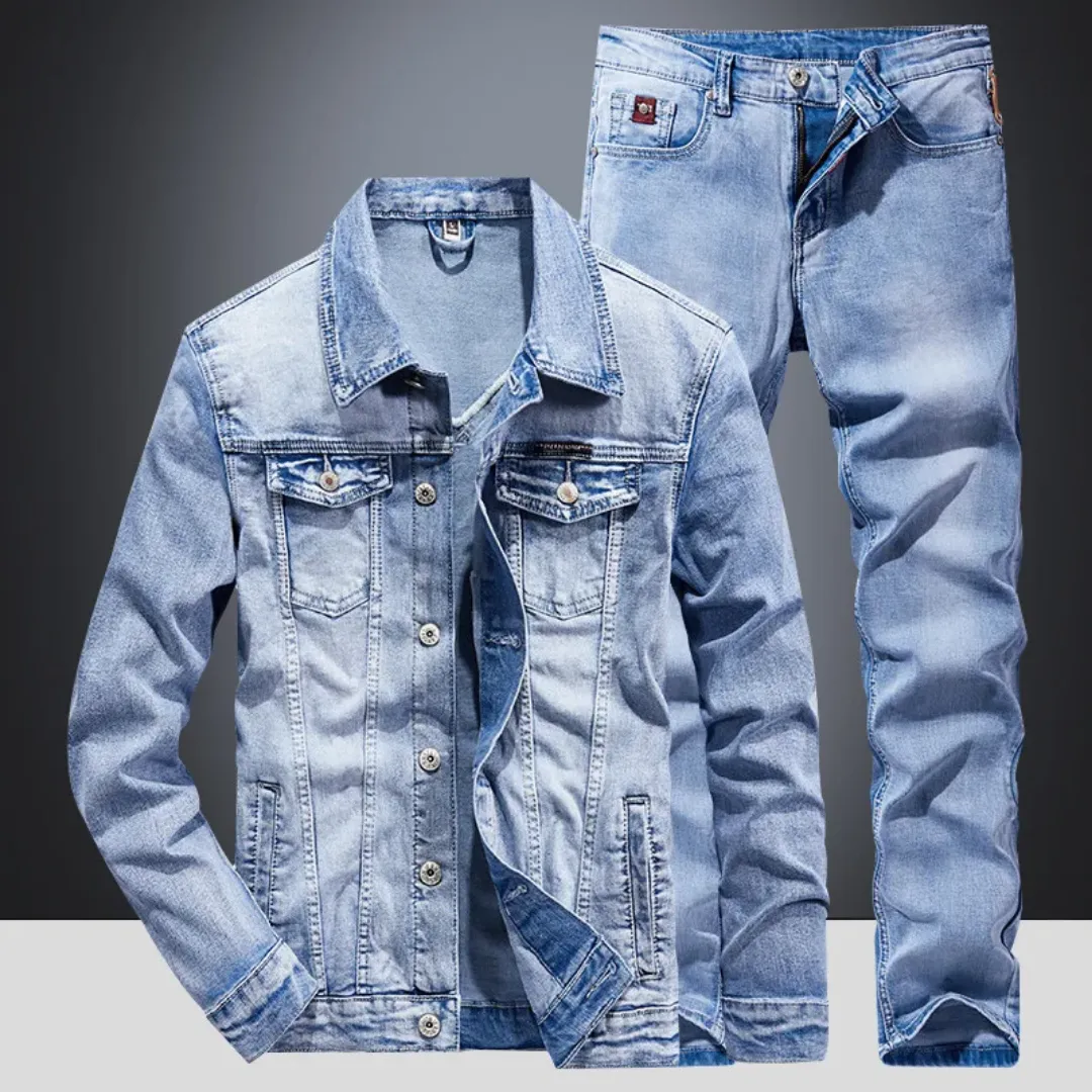 Ensemble Jean Homme – Veste et Pantalon Denim Bleu Clair