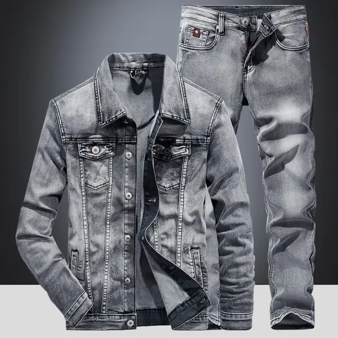 Ensemble Jean Homme – Veste et Pantalon Denim Bleu Clair