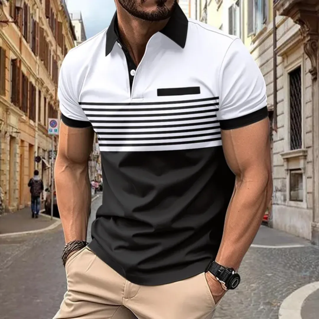 Polo Homme Bicolore à Rayures Modernes – Manches Courtes