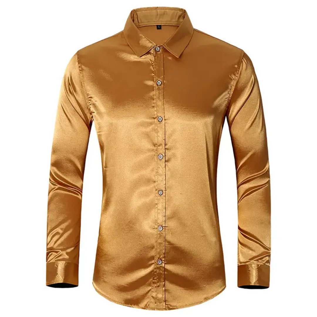 Chemise Homme Satinée Élégante à Manches Longues – Plusieurs Couleurs