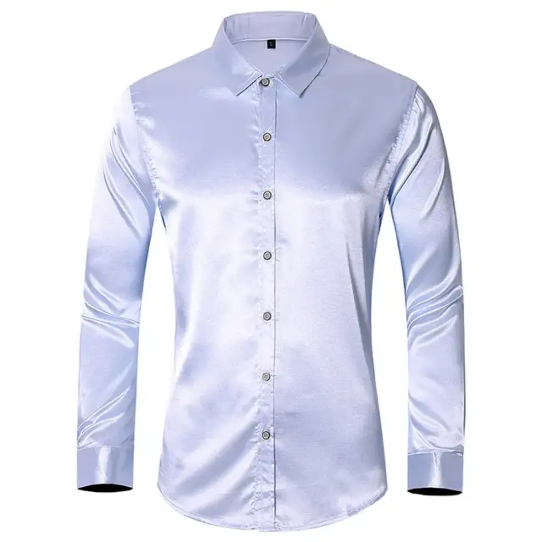 Chemise Homme Satinée Élégante à Manches Longues – Plusieurs Couleurs