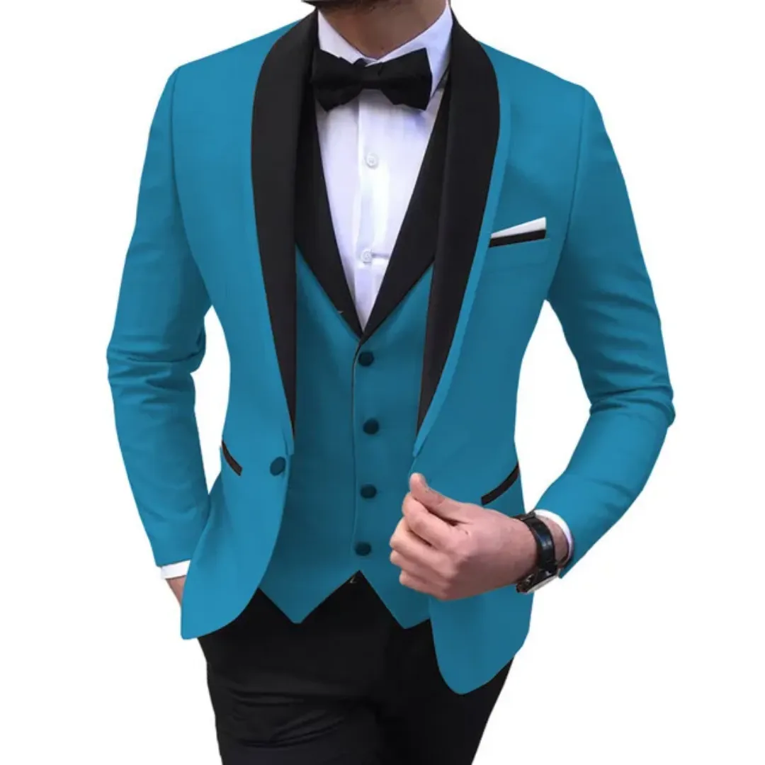 Costume Homme 3 Pièces Bleu Turquoise – Élégance avec Nœud Papillon