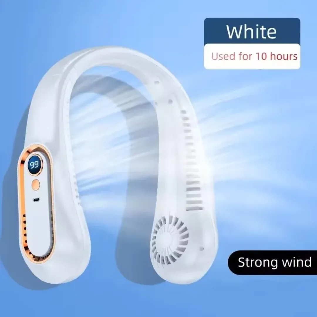 Ventilateur de Cou USB Rechargeable – Refroidissement Portable, Écran LED, 3 Vitesses, Design Ergono