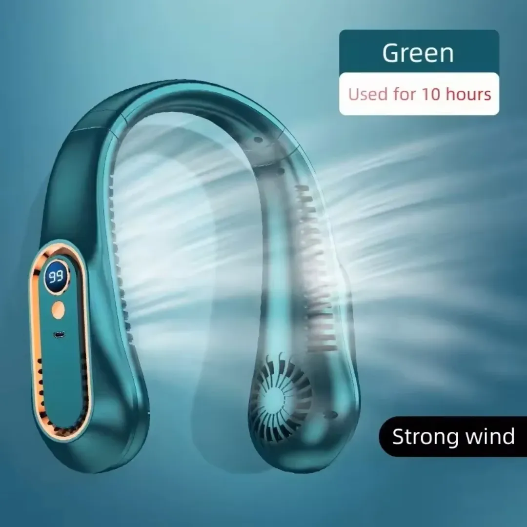 Ventilateur de Cou USB Rechargeable – Refroidissement Portable, Écran LED, 3 Vitesses, Design Ergono