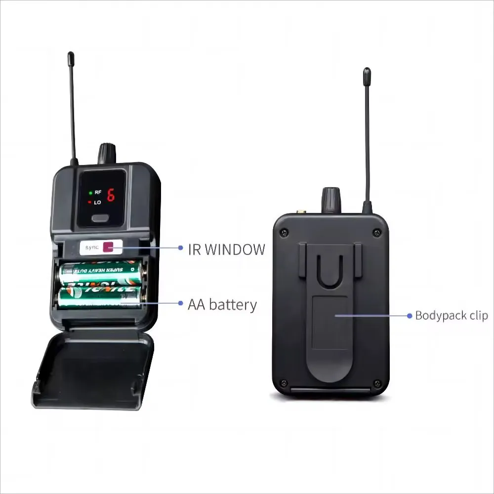 Système de Retour In-Ear Sans Fil – 6 Récepteurs UHF, 16 Canaux, Affichage LCD, Transmission FM Mono