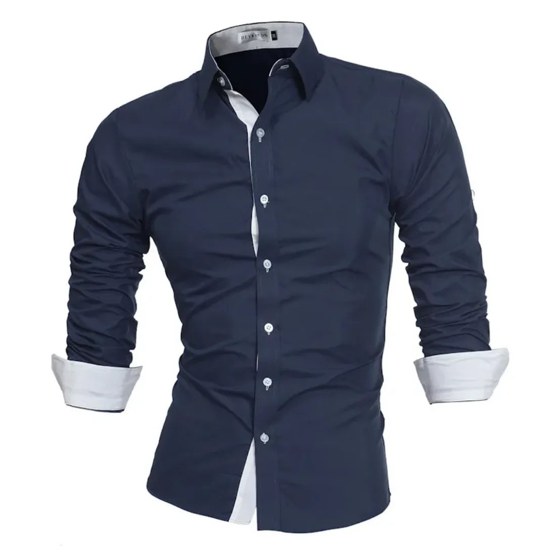 Chemise Slim Fit Homme Élégante – Blanc et Noir Contrasté