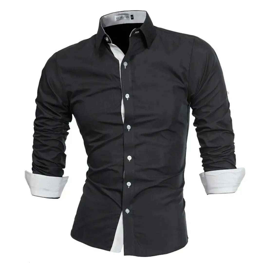 Chemise Slim Fit Homme Élégante – Blanc et Noir Contrasté
